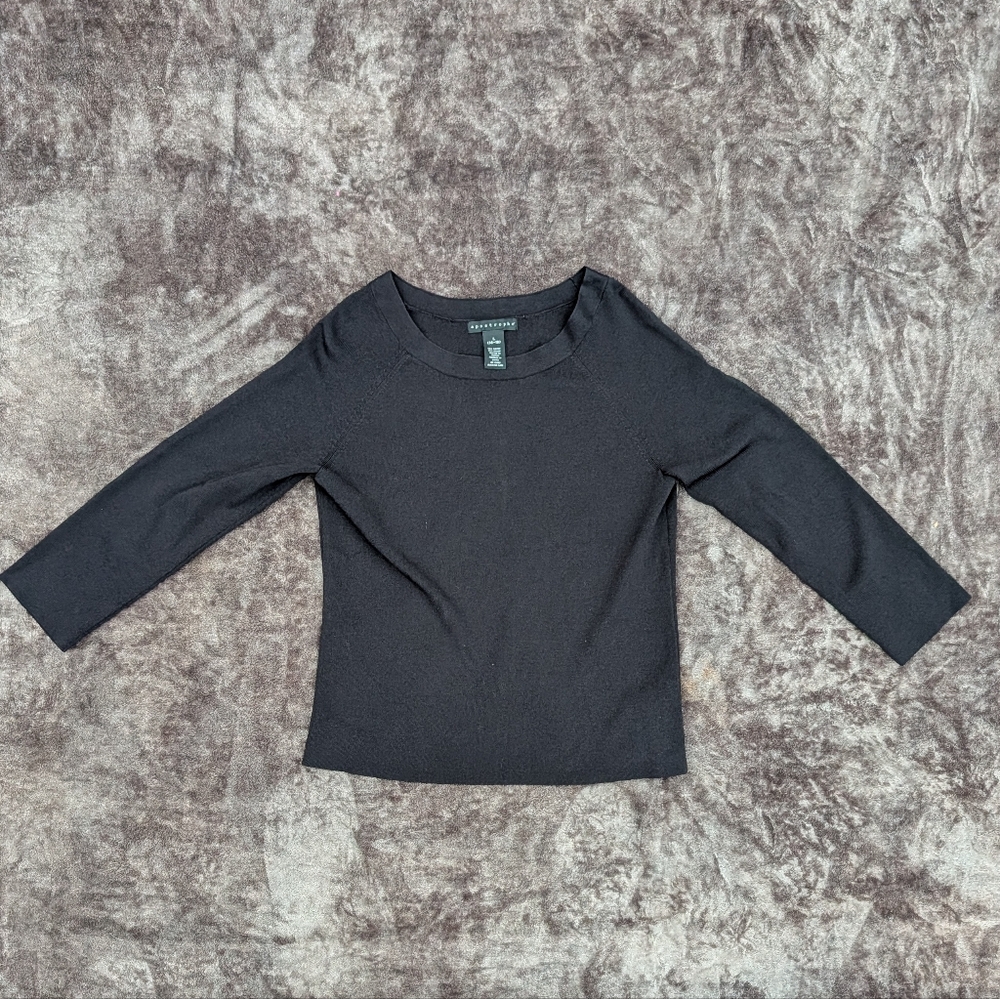 Apostrophe Black Scoop Neck Top M/L 3/4 Sleeve Minimalist Career Chic